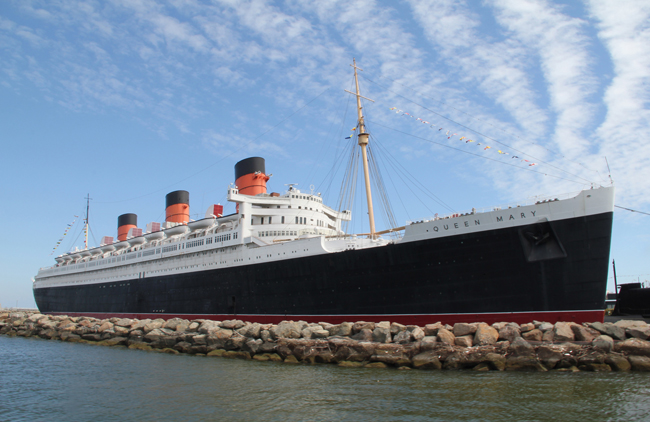 A side view of the Queen Mary
