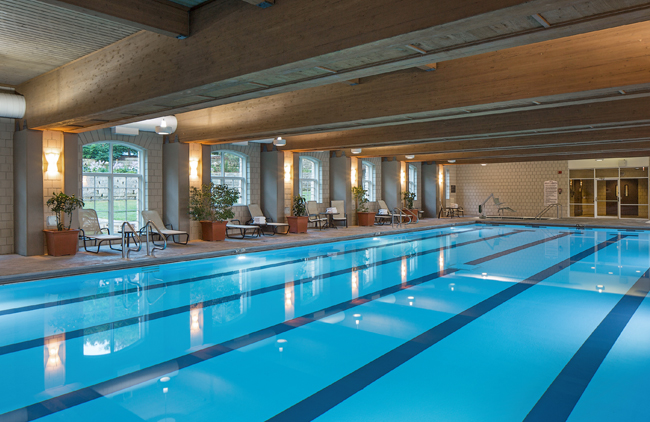 Guests can swim, splash, and relax in the Olympic-sized indoor pool.
