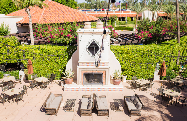 Your group will love relaxing around the outdoor fireplace in Bennie's Courtyard at the Scottsdale Resort, courtesy Scottsdale Resort