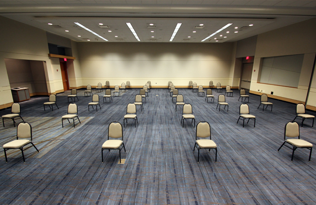 A socially-distanced meeting setup at Knoxville Convention Center, courtesy Visit Knoxville