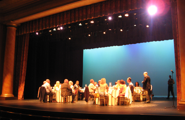 A group dines on stage at Gettysburg's  Majestic Theater